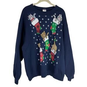 Vintage 90s Christmas Crazy Cat Lady cats stockings sweatshirt